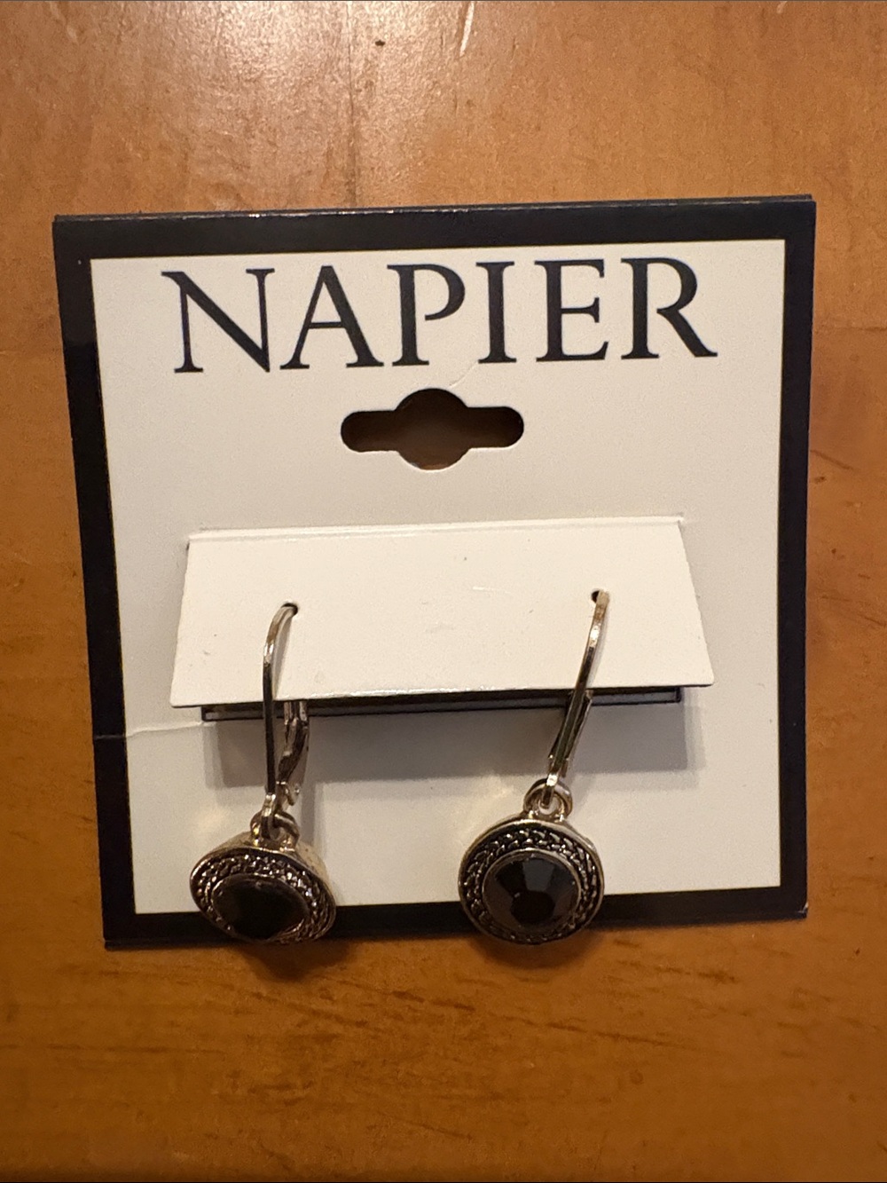 Napier Silver-Tone Black is Stone Dangle Earrings